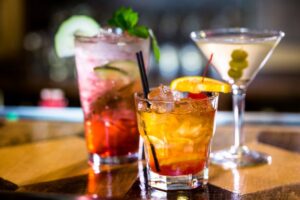 Table with three alcoholic drinks